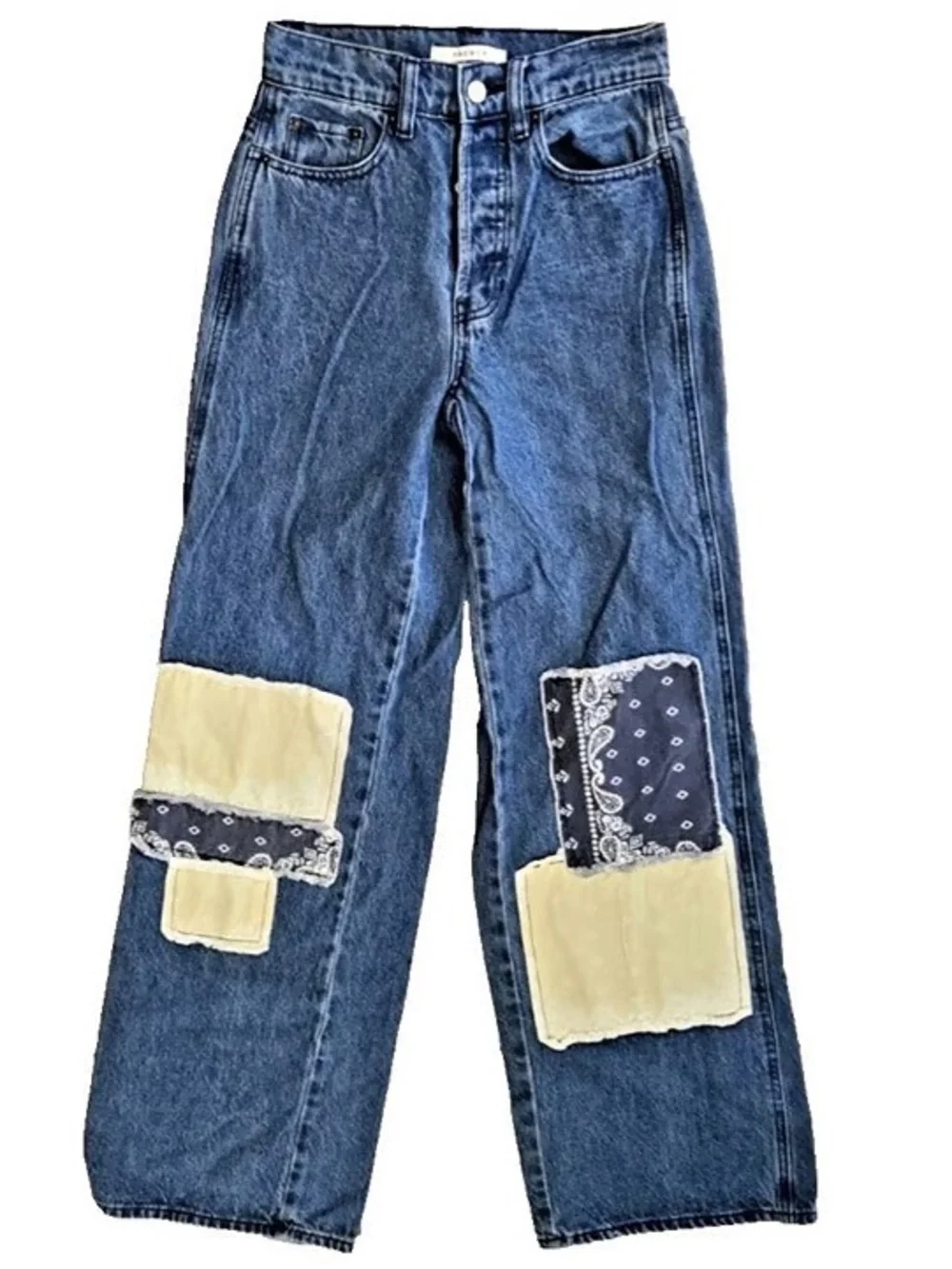 PacSun Bandana Patchwork High Waisted Straight Baggy Jeans